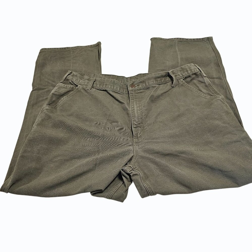 Vtg Carhartt Pants Mens 42x31.5 Olive Green B11 Duck Carpenter Work USA 90s - Picture 3 of 16
